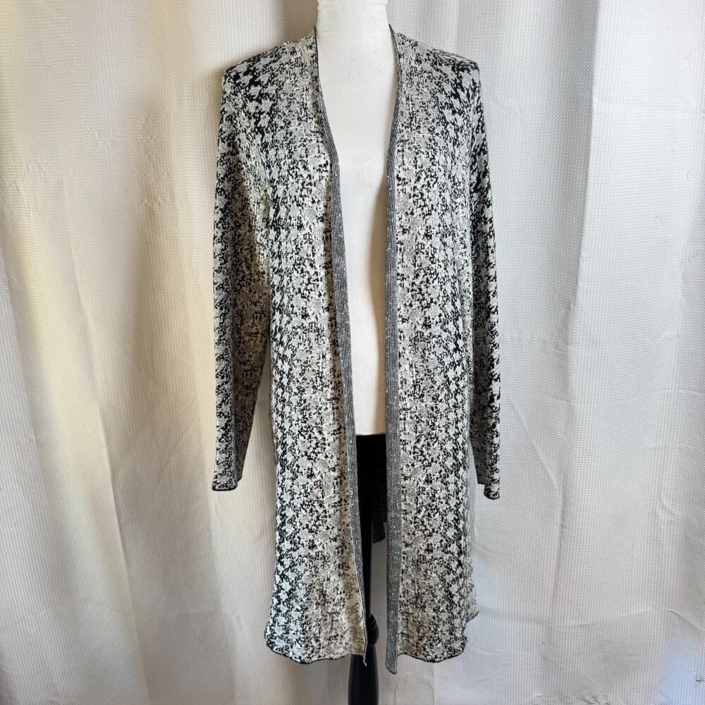 Leo & Nicole Black and White Animal Print Sz XL Duster Sweater Open Cardigan EUC